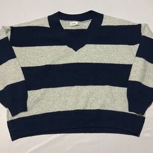 Hollister V-Neck Cropped Striped Sweater Navy Blue Gray Woman's Size M